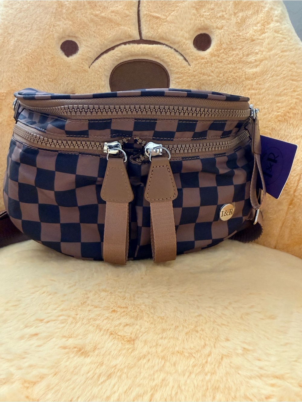 Iris & Rainbow Brown Checkered crossbody